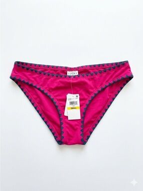 Lucky Brand Swim Bikini Bottom Pink Navy Trim NWT Small